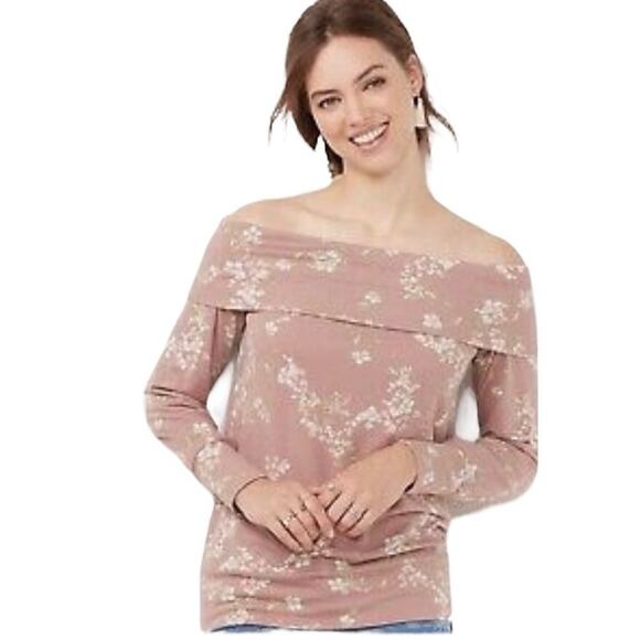 NWT Lauren Conrad Floral Off-The-Shoulder Lightweight Sweatshirt Dusty Rose M - Picture 14 of 14
